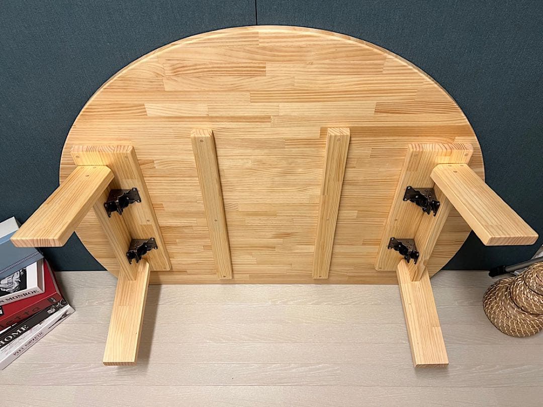 【送料無料】 ローテーブル 半月形 かまぼこ 120×90cm パイン 折畳脚