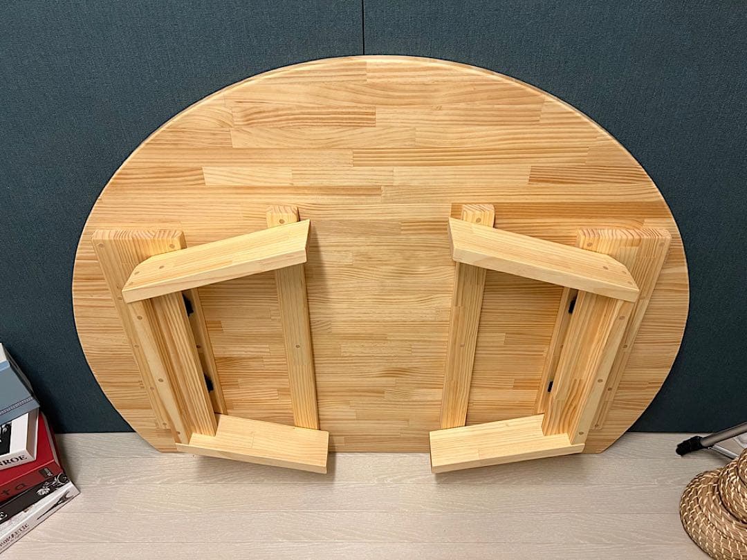 【送料無料】 ローテーブル 半月形 かまぼこ 120×90cm パイン 折畳脚