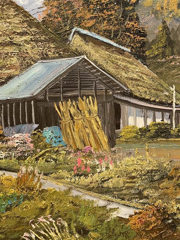 「真作」北川照生「白馬の山郷」風景画　油彩画　額装　サイン有り　F10号