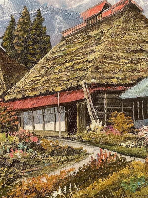 「真作」北川照生「白馬の山郷」風景画　油彩画　額装　サイン有り　F10号