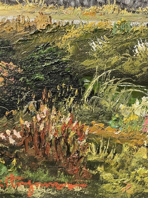 「真作」北川照生「白馬の山郷」風景画　油彩画　額装　サイン有り　F10号