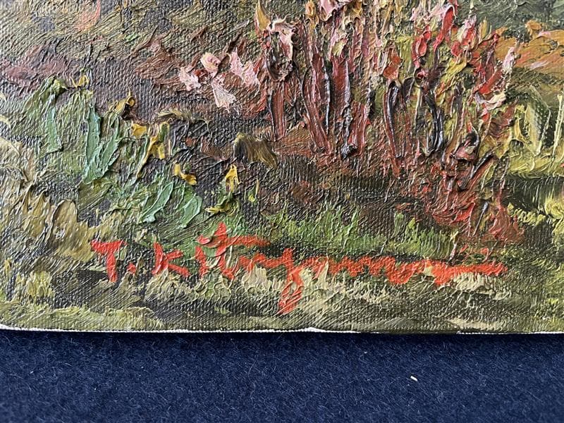 「真作」北川照生「白馬の山郷」風景画　油彩画　額装　サイン有り　F10号