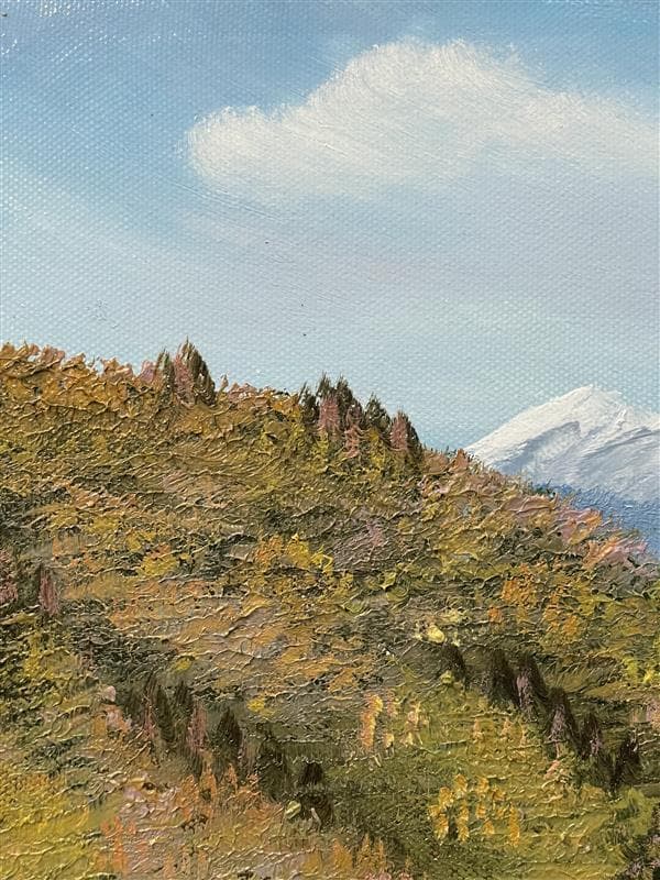 「真作」北川照生「白馬の山郷」風景画　油彩画　額装　サイン有り　F10号