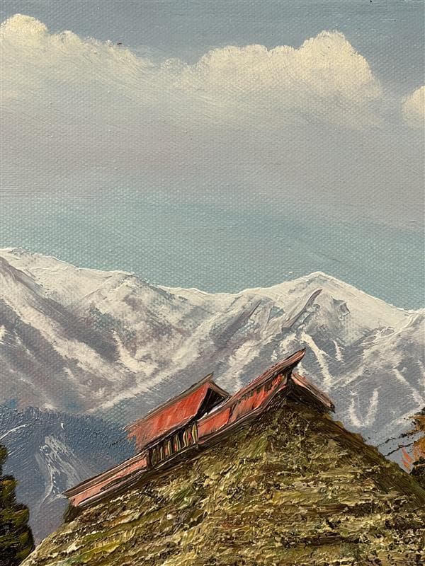 「真作」北川照生「白馬の山郷」風景画　油彩画　額装　サイン有り　F10号