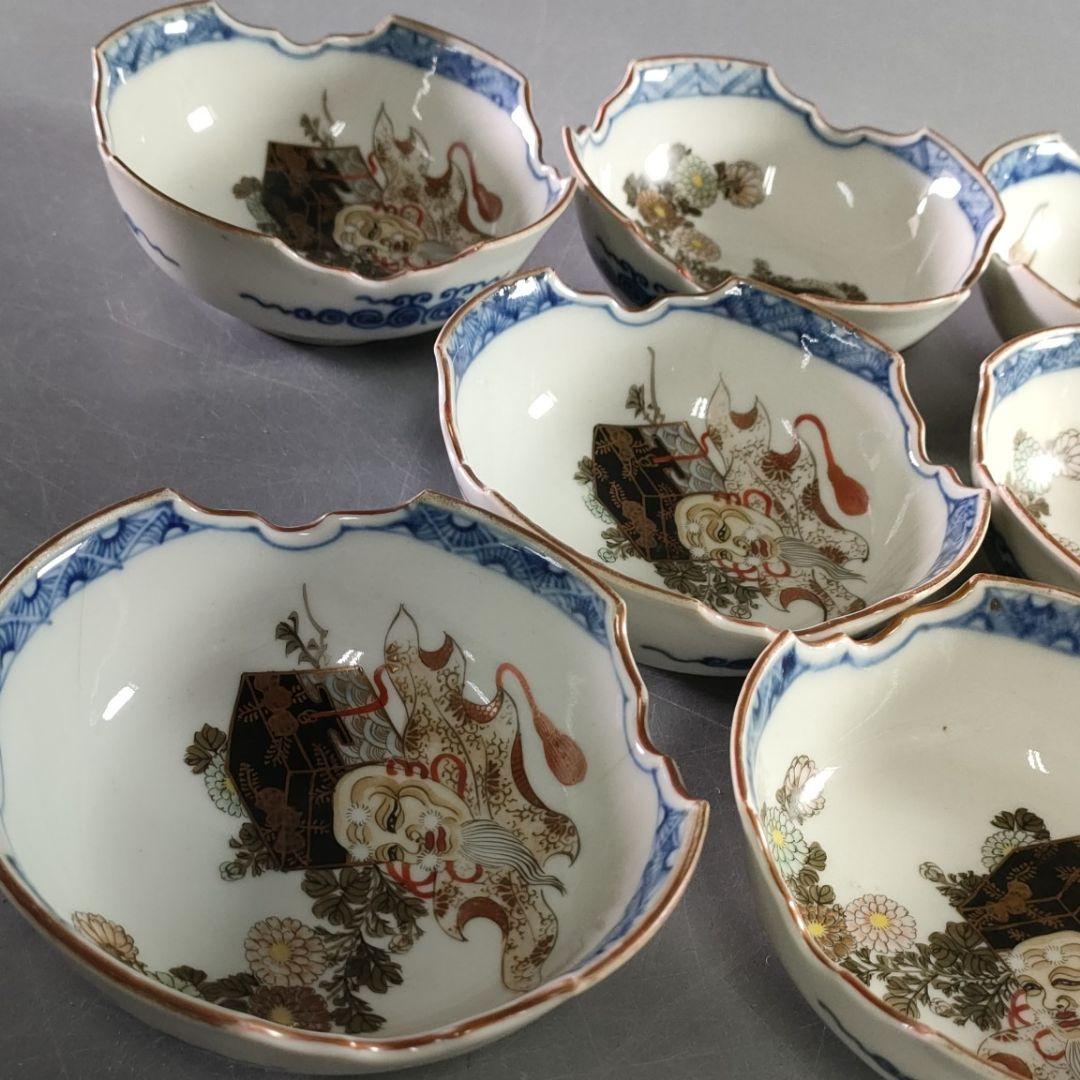 382-3/在銘/九谷/小鉢/小皿/草花図/8客/箱なし