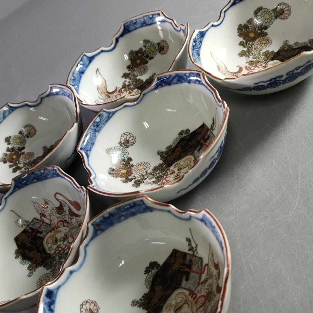 382-3/在銘/九谷/小鉢/小皿/草花図/8客/箱なし