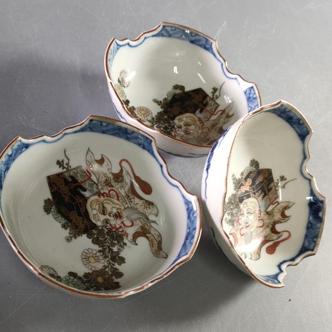 382-3/在銘/九谷/小鉢/小皿/草花図/8客/箱なし