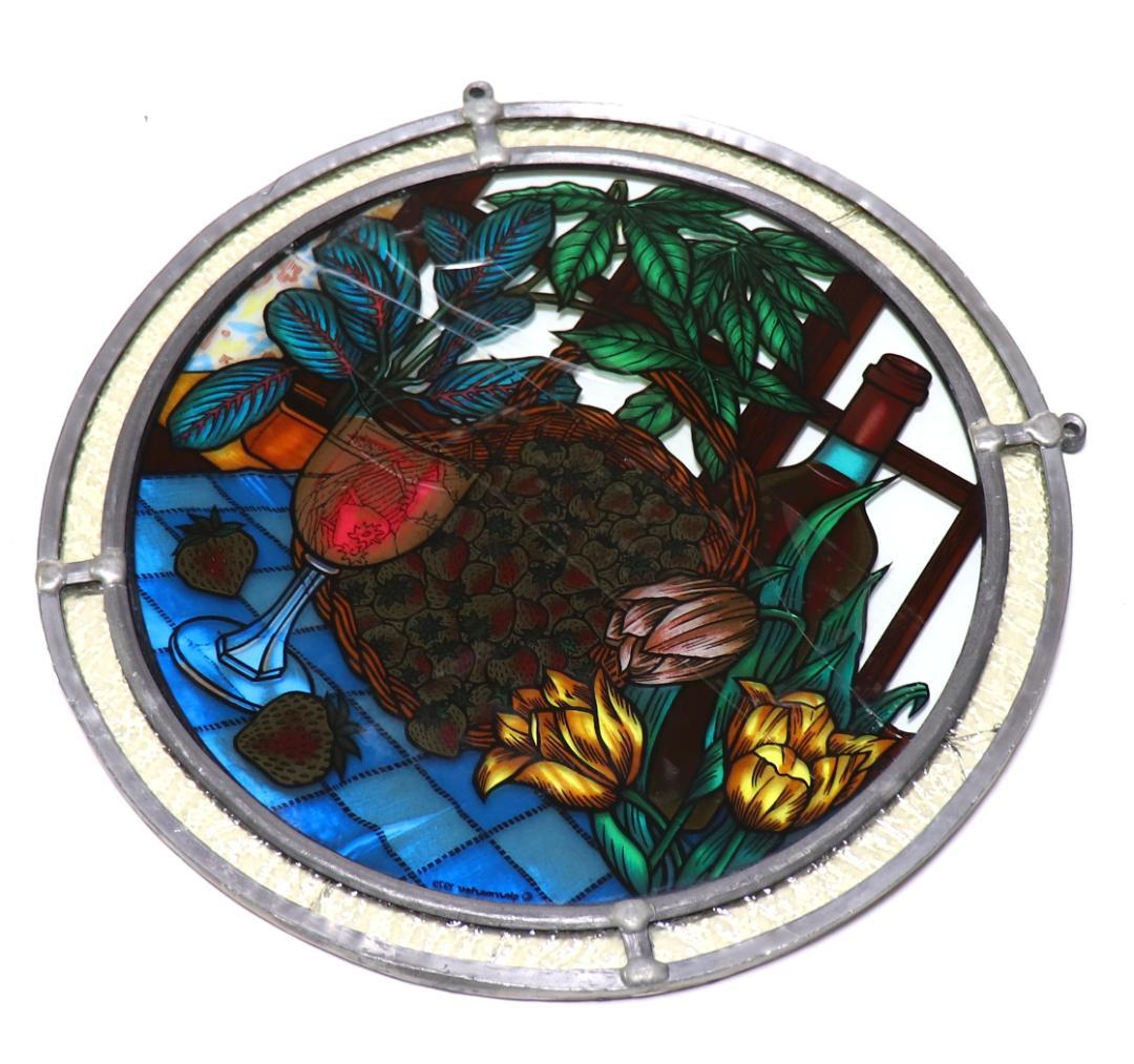 ストロベリーと赤ワイン ダブルリム製 ヴィンテージステンドグラス極稀少 初期作品