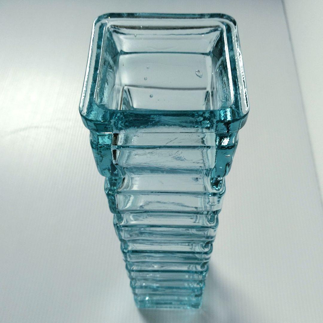 スペイン製 アンティーク ガラス フラワーベース 花瓶 花器 ブルー 35cm