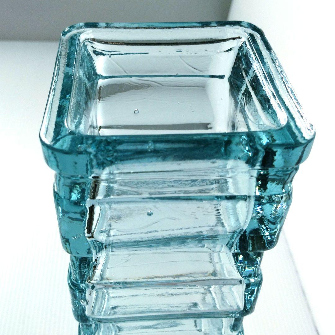 スペイン製 アンティーク ガラス フラワーベース 花瓶 花器 ブルー 35cm