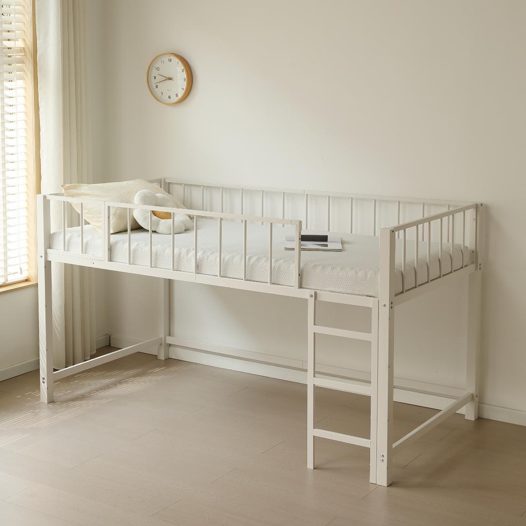 スチール製ロフトベッド【S・シングル】ロータイプ 左右入れ替え WHITE