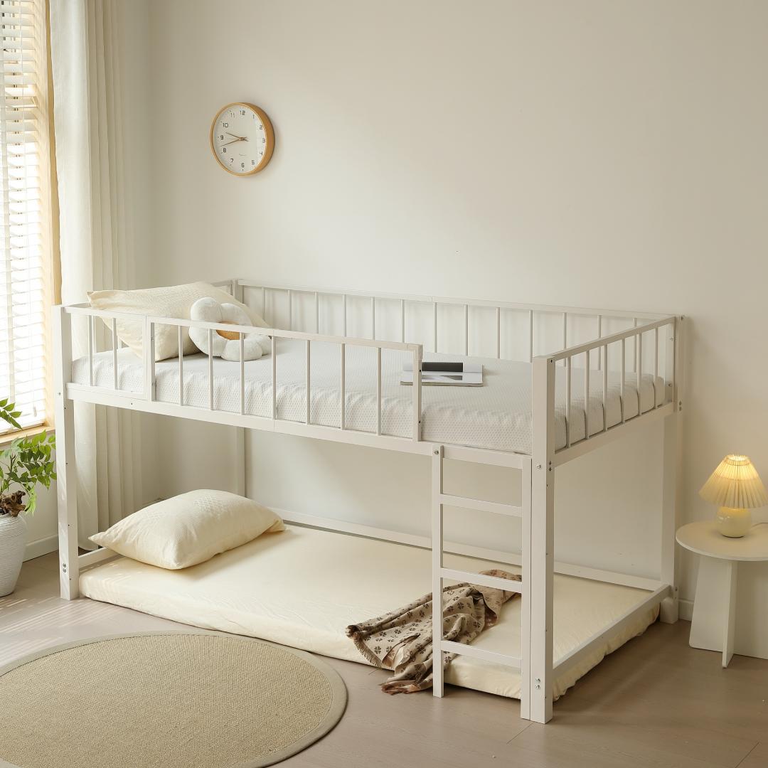 スチール製ロフトベッド【S・シングル】ロータイプ 左右入れ替え WHITE