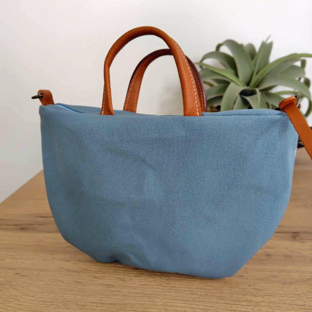 【みすず様】/pomppiaポンピア　ブルー/ミニラウンドショルダー本革キャメ