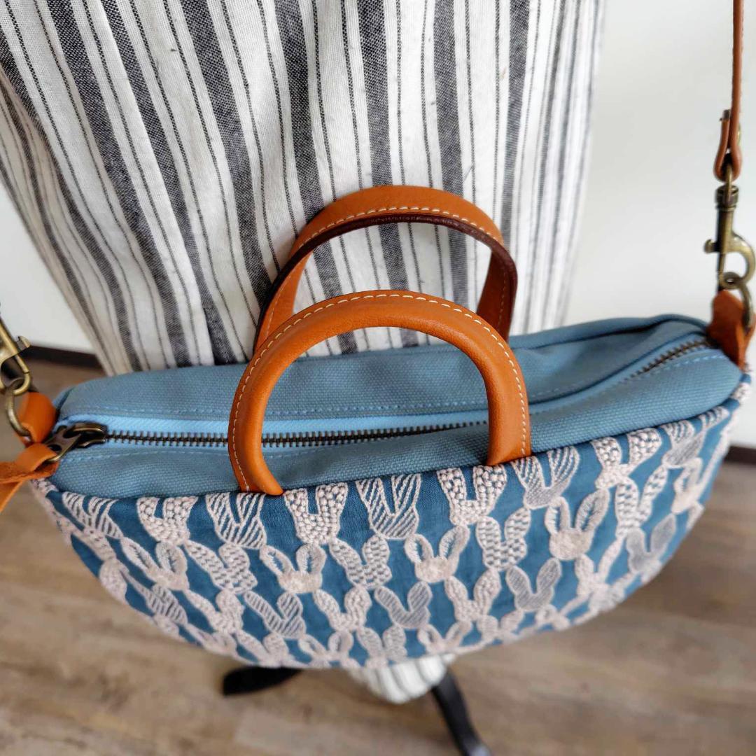 【みすず様】/pomppiaポンピア　ブルー/ミニラウンドショルダー本革キャメ