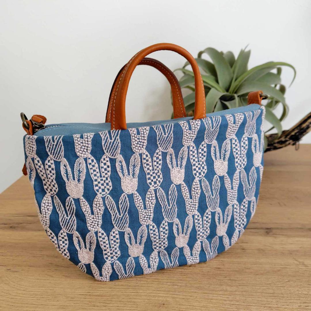 【みすず様】/pomppiaポンピア　ブルー/ミニラウンドショルダー本革キャメ