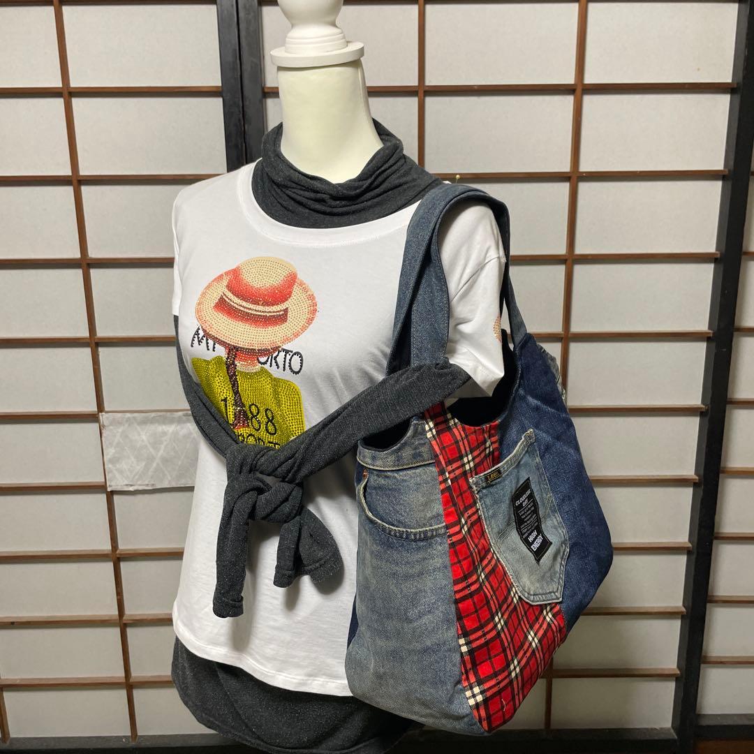 No.503 デニムリメイクバッグ　バルーントートバッグ　インディアン　Ｌサイズ