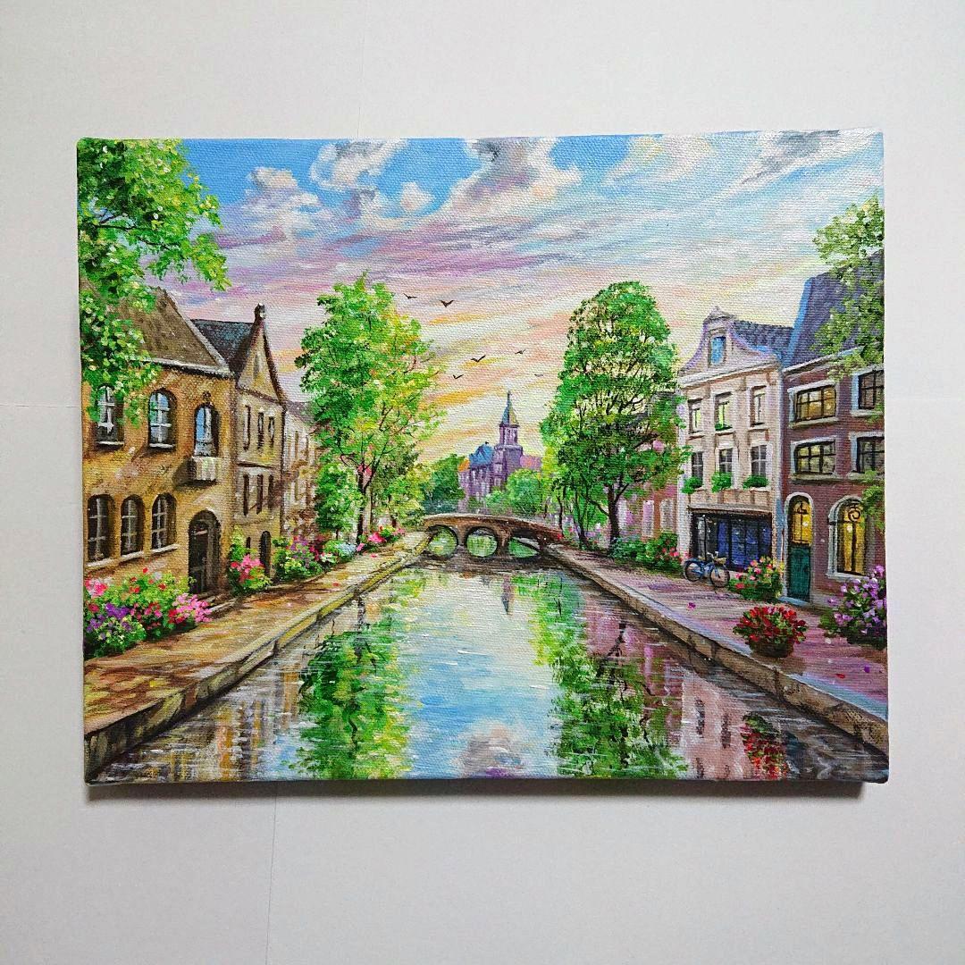 【アムステルダム】アクリル画 F3 風景画 絵画