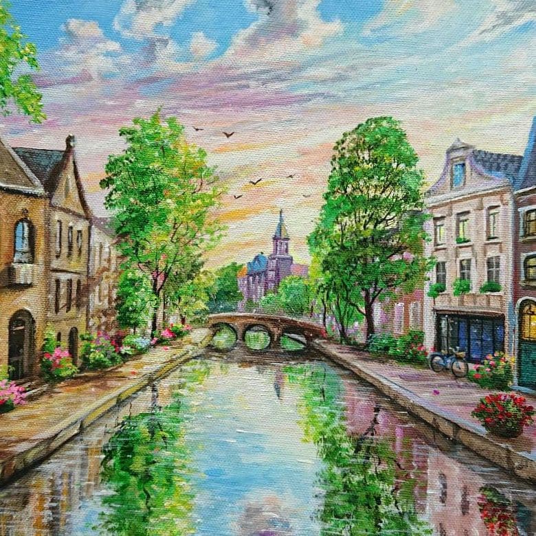【アムステルダム】アクリル画 F3 風景画 絵画