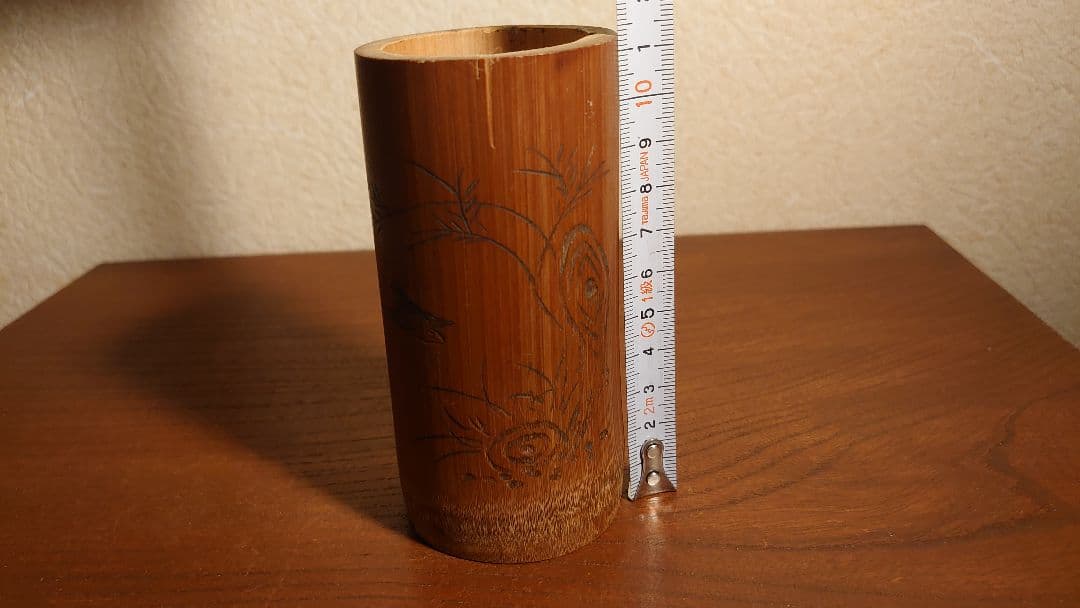 杓立　竹製　筆筒　陰刻　鳥の図　アンティーク茶道具　蔵出し　１客