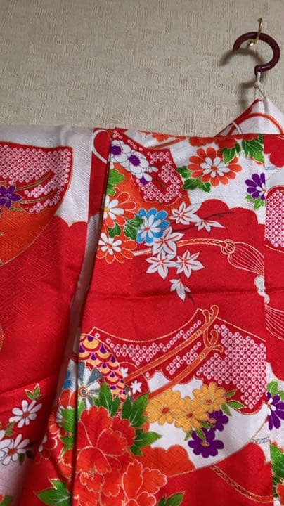 3MKO239  子供 振袖 着物 七五三 花柄 扇柄