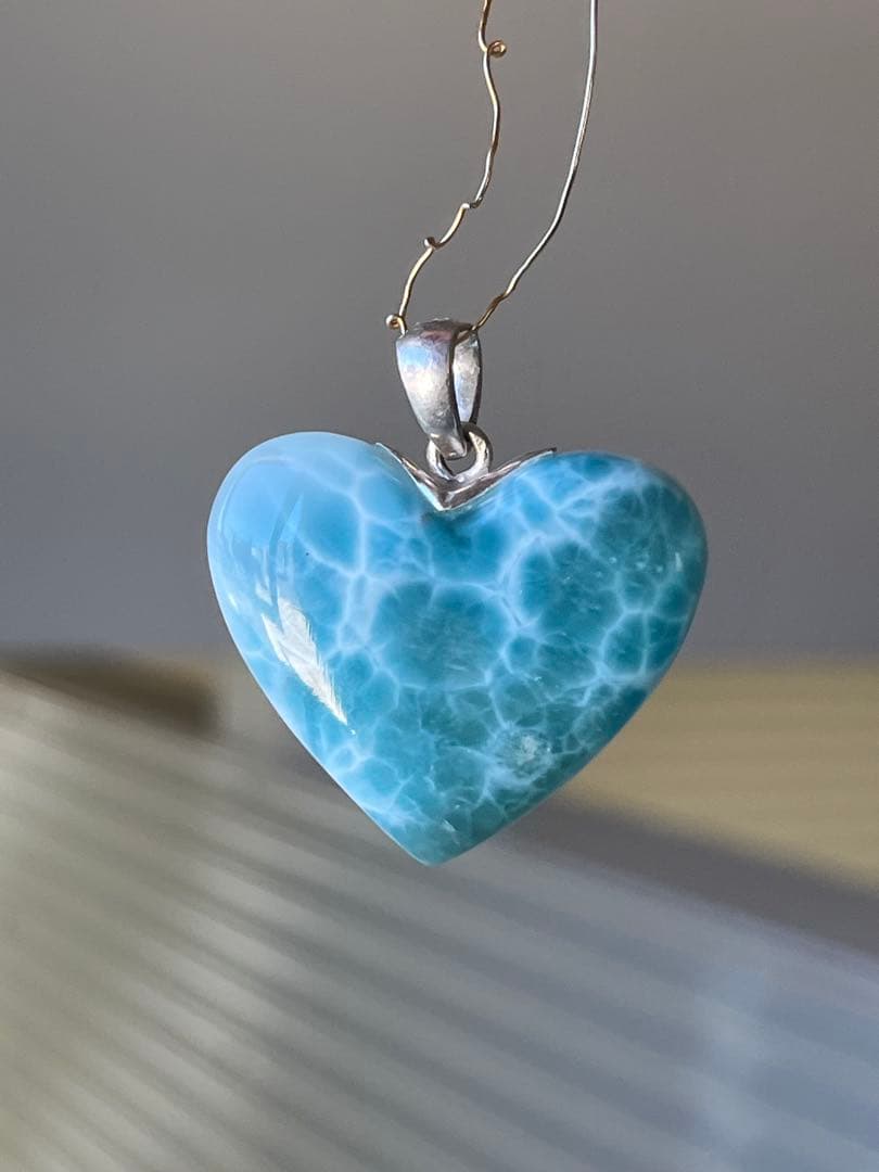 天然石☆高品質！ラリマーハート型ペンダントトップ☆マリンブルー美しい！！