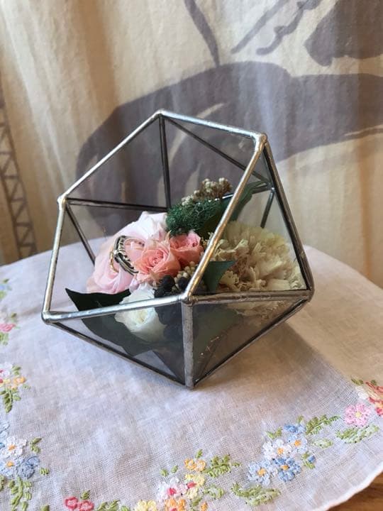 リングピロー ハンドメイド ステンドグラス プリザーブドフラワー付 ウェディング