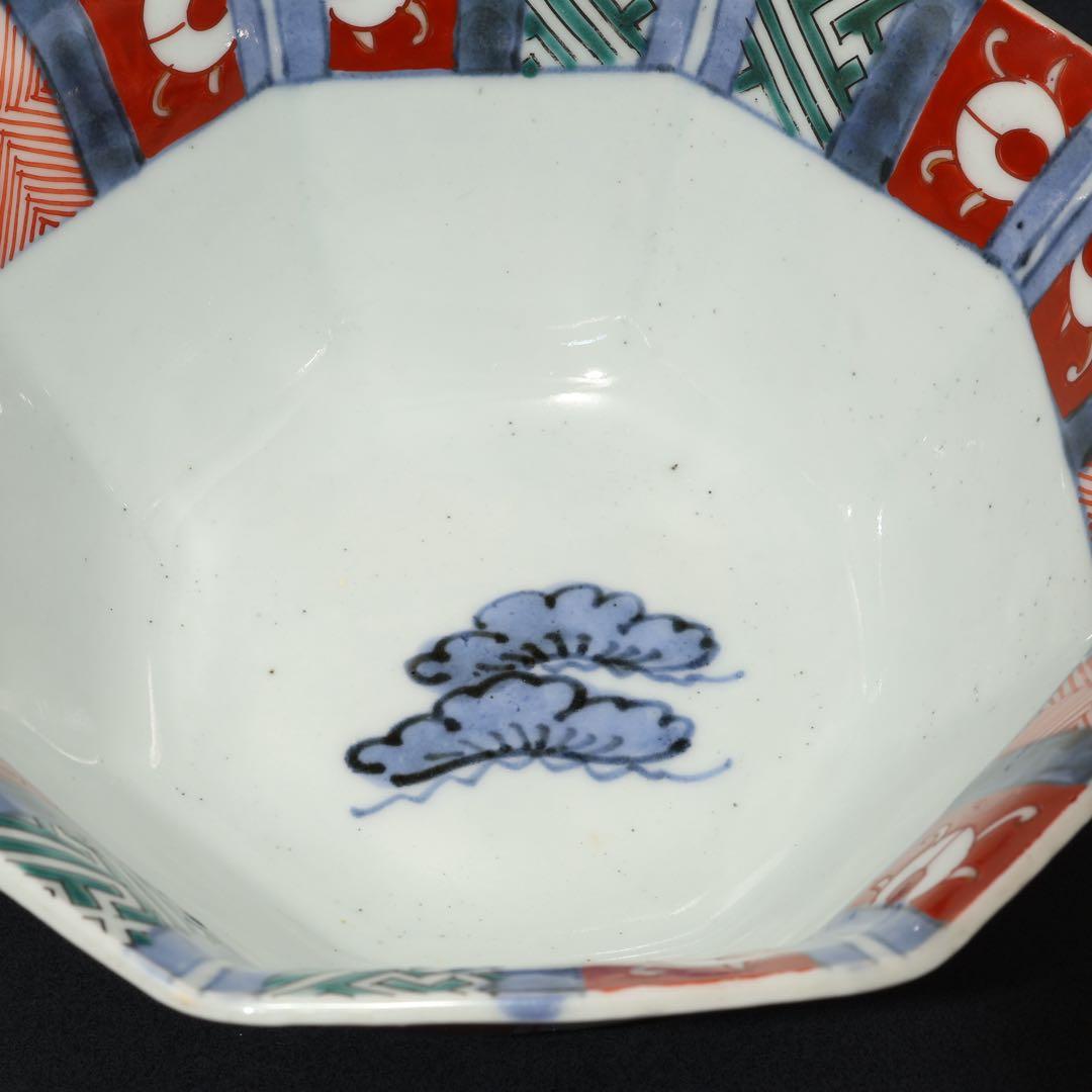 伊万里色絵人物図八角鉢　骨董　古伊万里　R1736ダA