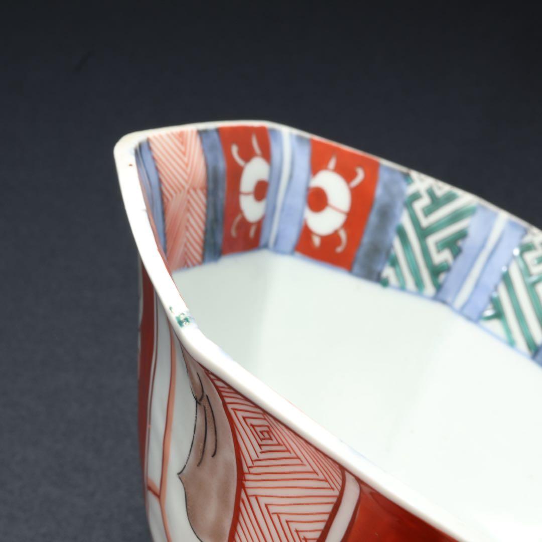 伊万里色絵人物図八角鉢　骨董　古伊万里　R1736ダA