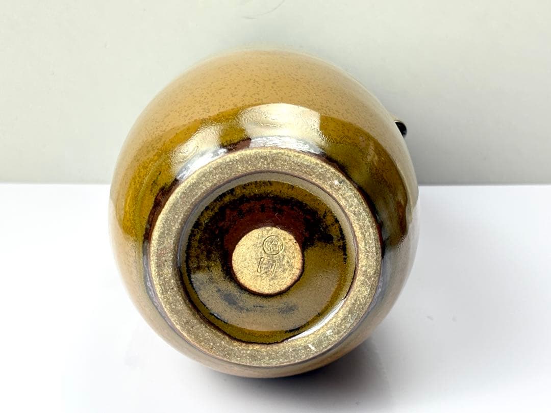 高取焼【原 史朗】造 管耳付 菱口花入 共箱 栞 箱書付 R821116