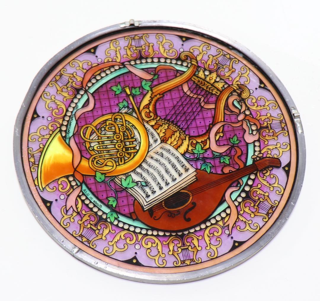 楽器と楽譜 ヴィンテージ ステンドグラス 音楽 クラシックミュージック メロディ