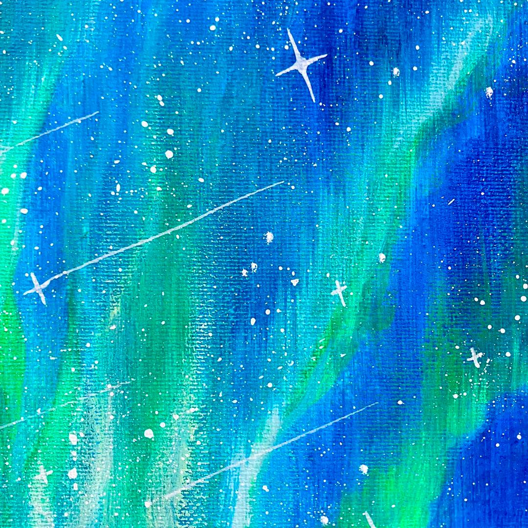 オーロラの夜景＊絵画　原画　風景画　冬　クリスマス　夜空　星空　アクリル原画