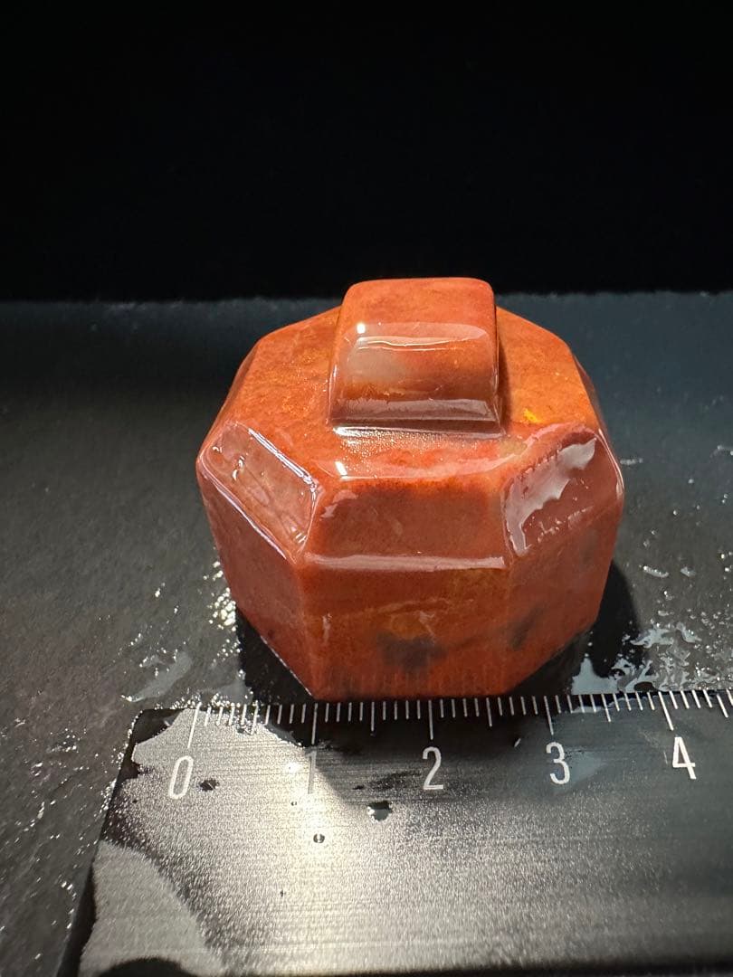 ラオス石　朱砂　八面　如意　印材　印石　高級　美品　書道　篆刻　落款　雅号