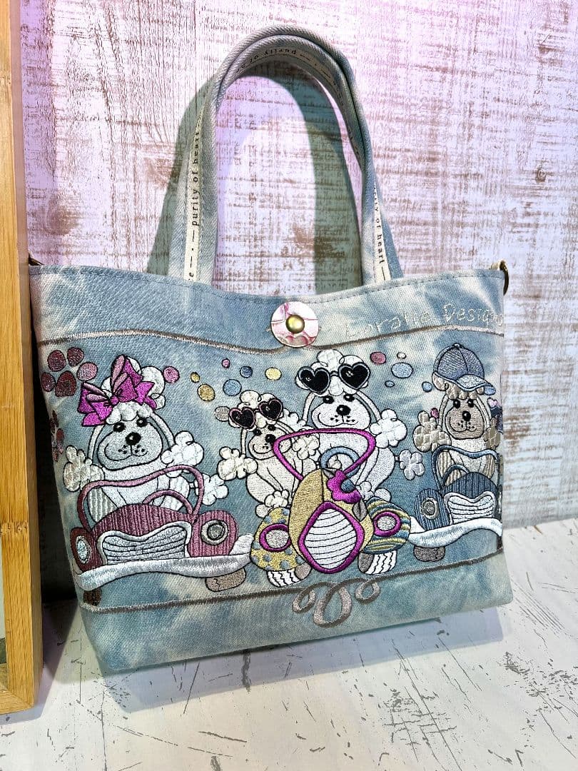 ロラライハリス♡SSライトブルーWデニム♡刺繍のミニバッグ♡
