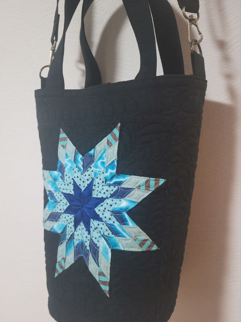 筒型２ウェイショルダーバック　スターのパッチワーク　パッチワークバック