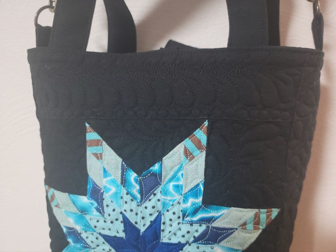 筒型２ウェイショルダーバック　スターのパッチワーク　パッチワークバック