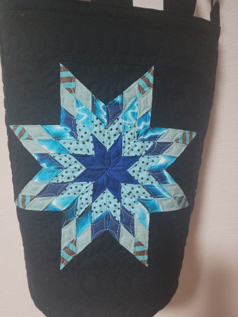 筒型２ウェイショルダーバック　スターのパッチワーク　パッチワークバック