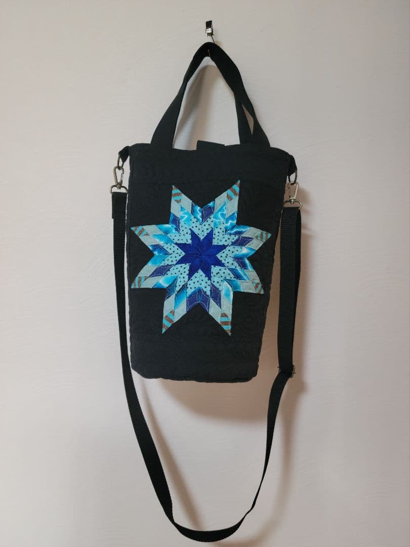 筒型２ウェイショルダーバック　スターのパッチワーク　パッチワークバック