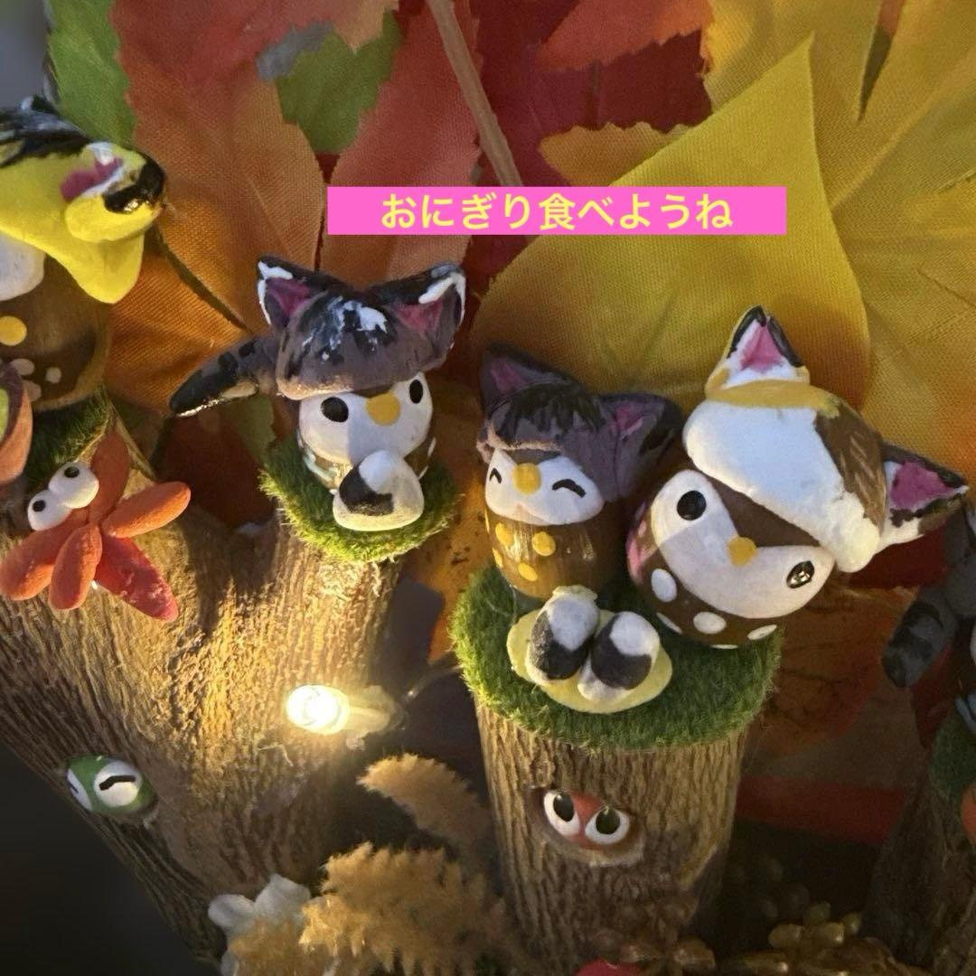 どんぐりアート♡猫帽子　紅葉狩りBIGオブジェ♡