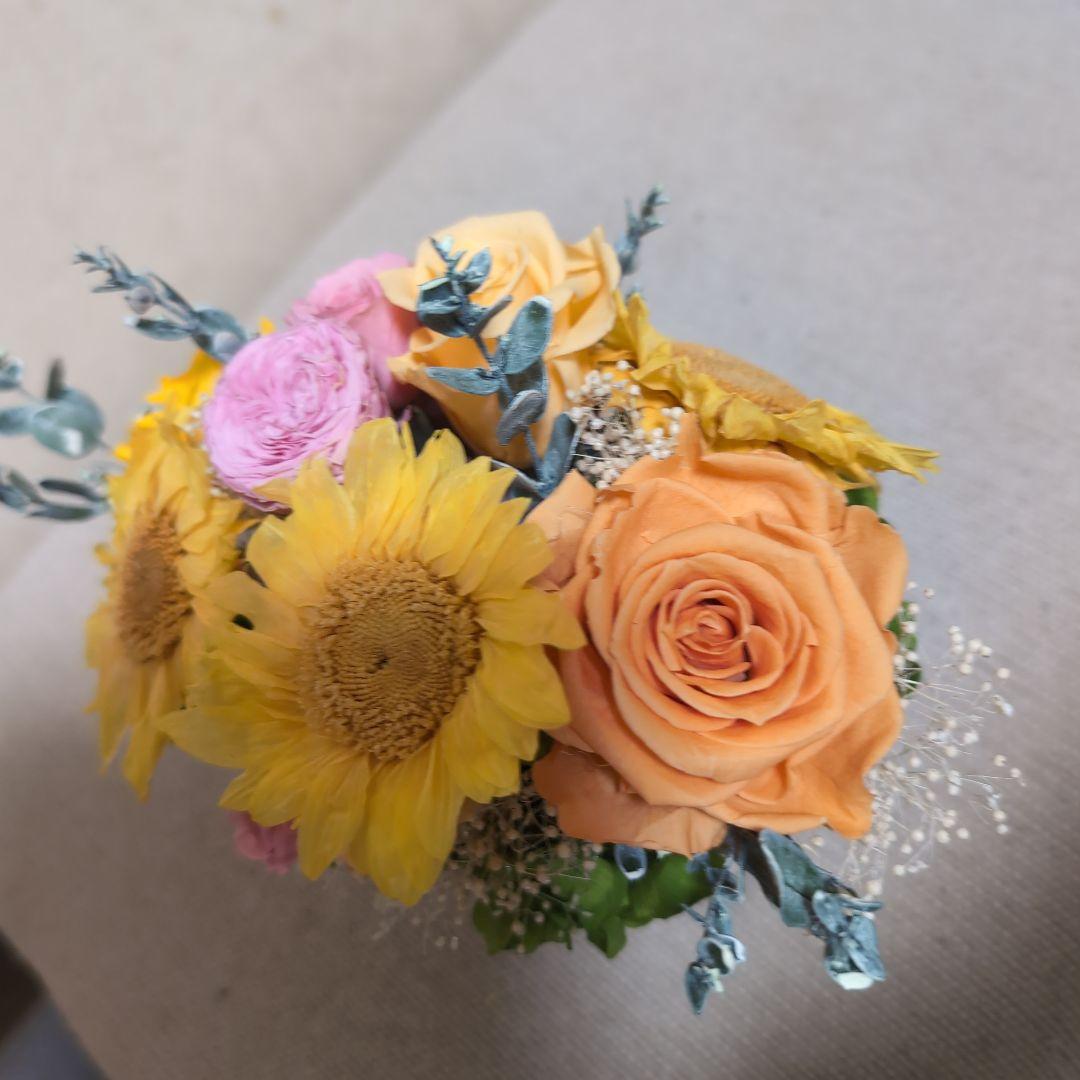 フラワーアレンジ　花瓶付き　ひまわり　造花無し　プリザーブドフラワー
