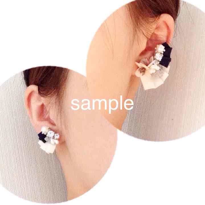 リネン、オーガニックコットン✩*॰優しいイヤーカフ紺