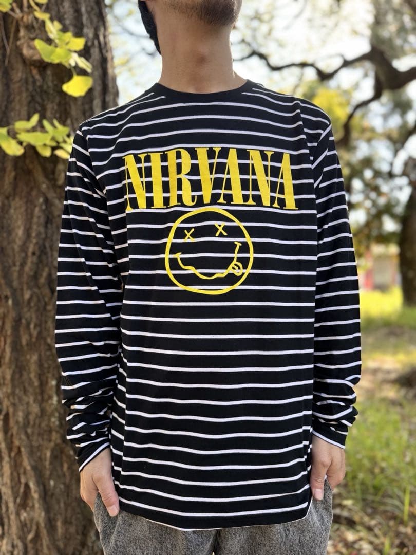 新品未使用 NIRVANA / Happy Face ボーダー長袖Tシャツ XL