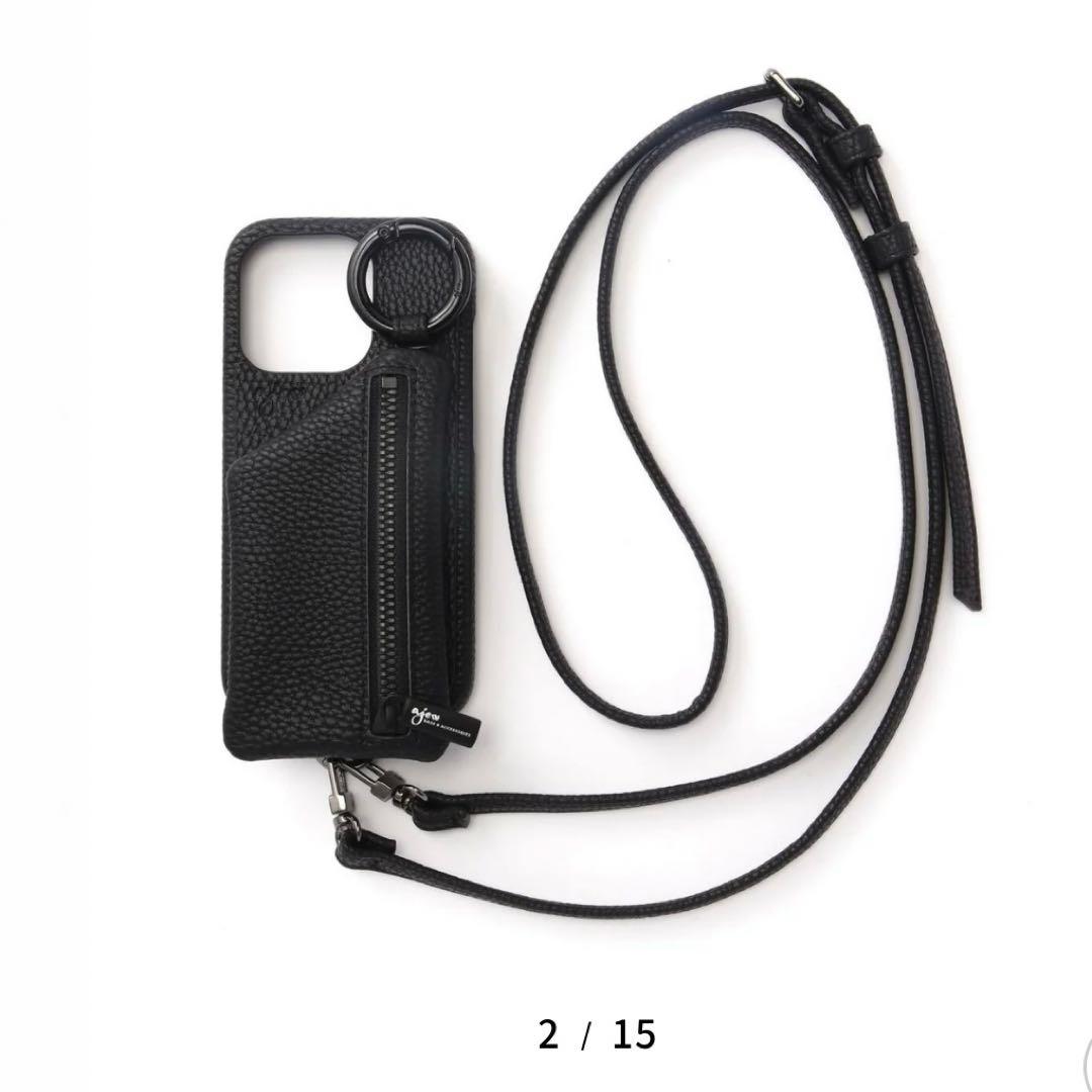  FLASH ajewエジューひも付き iPhone15 BLACK