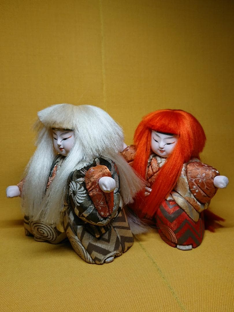 【美品】人形　木目込み　紅白　獅子　置物　インテリア　工芸品　美術品　A1320