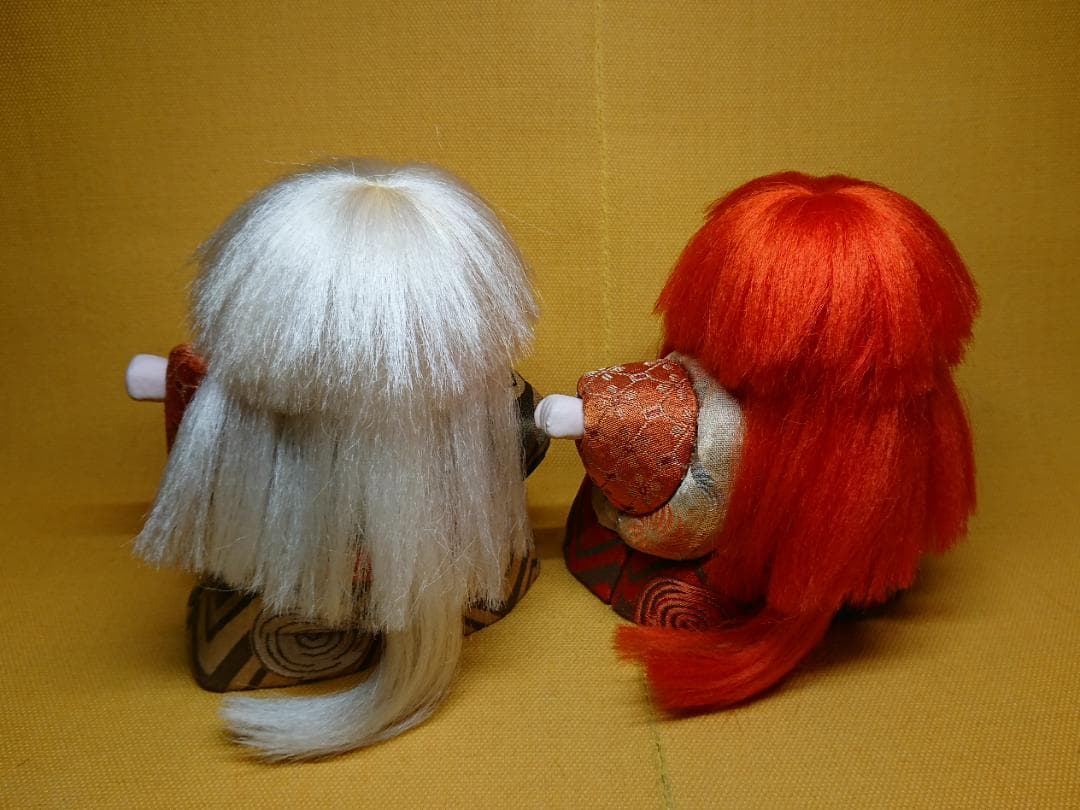 【美品】人形　木目込み　紅白　獅子　置物　インテリア　工芸品　美術品　A1320