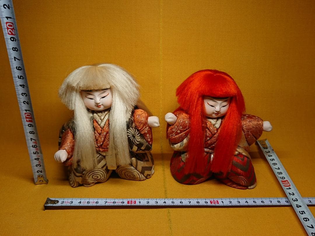 【美品】人形　木目込み　紅白　獅子　置物　インテリア　工芸品　美術品　A1320
