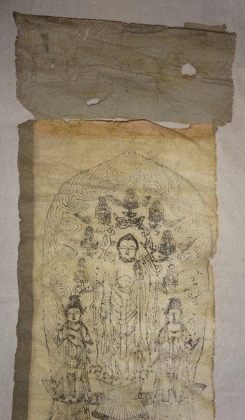 稀少 アンティーク 定額山 善光寺 一光三尊阿弥陀如来像 観音菩薩 紙本 掛軸
