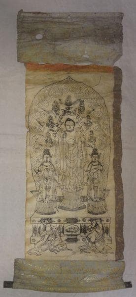 稀少 アンティーク 定額山 善光寺 一光三尊阿弥陀如来像 観音菩薩 紙本 掛軸