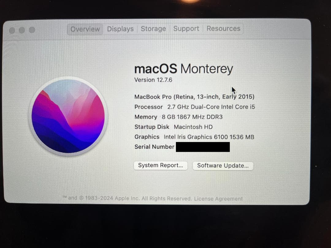 MacBook本体 MacBook Pro, Retina, 13-inch, Early 2015