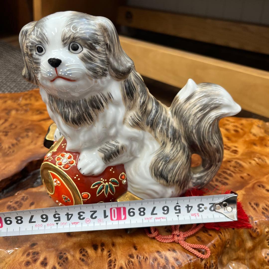 【縁起物】九谷焼 狆 ちん 置物 飾り物 金彩 魔除け