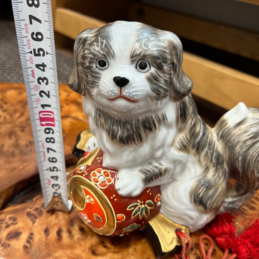 【縁起物】九谷焼 狆 ちん 置物 飾り物 金彩 魔除け
